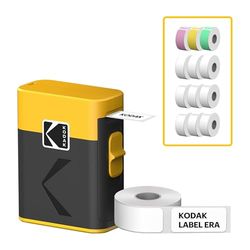 Kodak New Label Era M50 Imprimante Instantanée d'étiquettes (Blanc, Imprimeur avec 1 Rouleau Autocollant Label + 12 Rouleaux, Blanc 9 Rouleaux, Rose/Vert/Jaune 1 Rouleau chacun)
