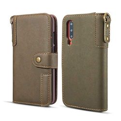 Carcasa de telefono for Galaxy A50 Funda de Cuero con Textura Horizontal de Piel de Vaca, con Soporte y Ranuras for Tarjetas y Billetera y cordón (Negro) (Color : Coffee)