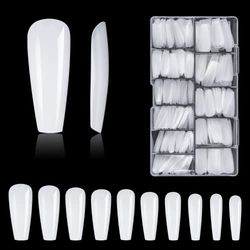 Nail Tips, 500 Pieces False Nail Acrylic Artificial Nail Tips with Storage Case for Nail Salons and DIY Nail Art at Home 10 Sizes (White)