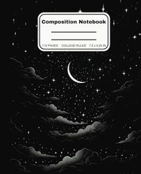 Moon and Stars Composition Notebook, Starry Night Sky, Celestial Journal, Cloudy Night Sky, Dream Journal, Astronomy, Star Gazing, Moon Notebook for School, Moon Gift
