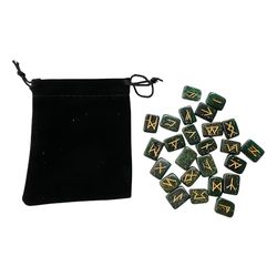VIE Rune Set with Pouch, Rectangular, Moss Agate
