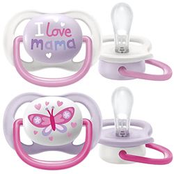 Ultra Air Philips Avent fopspeen voor kinderen van 0 tot 6 maanden, orthodontisch en zonder bisfenol A, 2 stuks, incl. sterilisator/draagtas SCF080/02