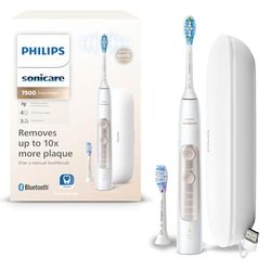 Philips Sonicare ExpertClean 7500 - Brosse à dents électrique avec application, 4 modes de brossage et 3 niveaux d'intensité, Capteur de pression, Blanc-Or, HX9691/02