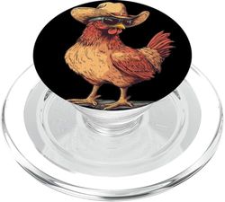 Impresionante disfraz de pollo con sombrero de vaquero para los amantes del rodeo PopSockets PopGrip para MagSafe