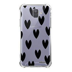 Evetane Beschermhoes compatibel met Samsung Galaxy A6 2018, siliconen, hoeken, schokbestendig, robuust, transparant, zwarte hartjes