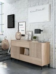 Dmora - Credenza Waco, Buffet da soggiorno, Mobile porta TV, Madia con piedini per salotto, Armadio moderno a 2 ante, 151x41h80 cm, Rovere