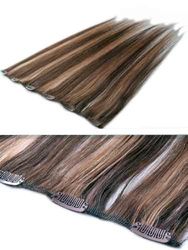 I&K Clip In Human Hair Extensions - Quick Length Piece 4/27-Chocolate Brown with Strawberry Blonde Mix 18 inch