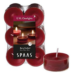 Spaas 12 Maxi Scented Tealights in Transparent Clear Cup, 8 Hours, Berry Cocktail
