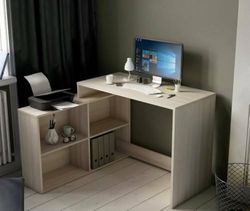 Dmora Arros Desk, Multipurpose Writing Desk, Office Table for PC Holder, Worktop, 112 x 101 x H 77 cm, Oak and White
