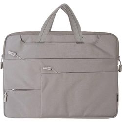 DOHE - Briefcase for 15.6 inch laptop - Padded main pocket and 6 extra pockets, top handle, trolley strap, lightweight and water repellent polyester, grey, 39,3x28,5x3,3 cm, Utility