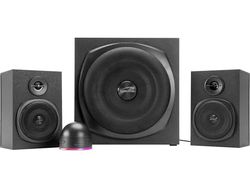 Speedlink GRAVITY LT PC högtalare 2.1 ljudsystem Bluetooth - med subwoofer i trä, aktivt högtalarsystem 80 watt, 3,5 mm jack AUX, RGB fjärrkontroll för skrivbord, svart