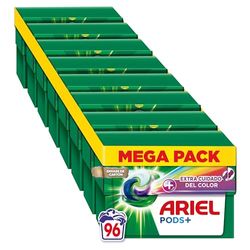 Ariel All-in-One Detergente Lavadora Liquido en Capsulas/Pastillas, 96 lavados (8x12), Jabon Limpieza Profunda, Mas Color, Cuidado Extra del Color y el Brillo, 96 Unidad (Paquete de 1)