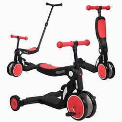 Looping SCOOTIZZ Draisienne Evolutive 5 en 1 / Tricycle Bébé Évolutif/Trottinette Enfant | avec Barre de poussée, Haute Red