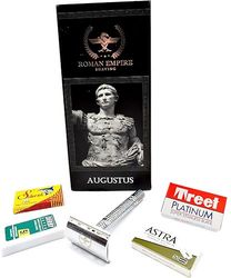 Razor Blades Club Augustus Double Wire Safety Razor, Classic Razor, Steel Razor with Set of 20 Shaving Blades (Astra-Derby-Shark-Voskhod)