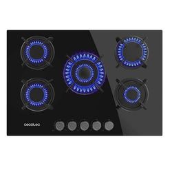 Cecotec Plaque de Gaz Butane et Naturel 5 Feux Bolero Squad G 5200S Glass Black. 11000 W, Verre Noir, Grilles Individuelles en Fonte, WOK Triple Couronne, Allumage Électrique, Système de Sécurité