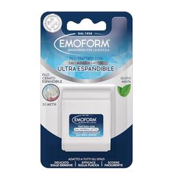Emoform Fil dentaire ciré ultra extensible – traité avec sels minéraux et menthe, 30 m – délicat sur les gencives avec glissière optimale pour un nettoyage des dents en profondeur.