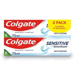 Colgate Sensitive Sensifoam Teeth Whitening Toothpaste 75ml X2 - Fluoride Toothpaste - Fresh Breath - Helps Restore Teeth Whiteness