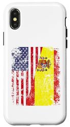 Carcasa para iPhone X/XS Medio banderas españolas americanas | España USA envejecido vintage