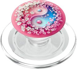 Yin Yang Cherry Blossom Sakura Rose Floral Pink Yin y Yang PopSockets PopGrip para MagSafe