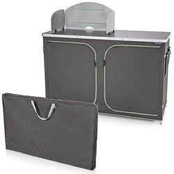 Campart Cuisine de camping avec deux compartiments de rangement, évier et pare-vent, KI-0726, Gris