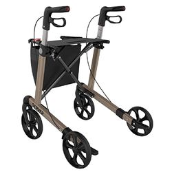 Rehasense 826247.CHAMP,Lichtgewicht rollator met 4 wielen, opvouwbaar, voor senioren, loophulp, rollator server L champagne, inklapbaar, in hoogte verstelbaar, hoogwaardige rollatoren