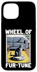 Wheel Of Fur-Tune Cat On Robot Vacuum Cleaner Cat Case for iPhone 15