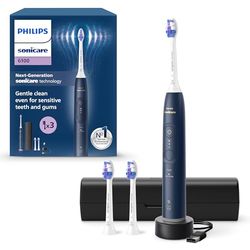 Philips Sonicare 6100 cepillo dental eléctrico, cepillo dental sónico, 2 modos de cepillado, 3 niveles de intensidad, EasyStart, estuche de viaje, azul marino, modelo HX7403/01 [Nueva Tecnología]