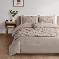 Comfort Spaces Trendy Casual Geometric Quilted Cover, All Season Down Alternative Cozy Bedding, Matching Sham, Faux Silk Taupe 5 Piece, King
