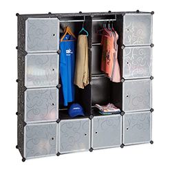 Relaxdays Armário quarto modular, plástico, preto, 145,5 x 145,5 x 36,5 cm, aço, 5 cm, 36,5 x 94 x 90 cm
