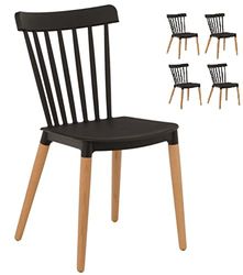 Kosmi - Lot de 4 Chaises Noires Style scandinave à barreaux modèle Pop avec Coque en résine Noire et Pieds en Bois Naturel