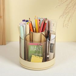 RAVEGO Desk Organiser, 360 Degree Rotation Pen Holder, 6 Slot Pencil Holder, Office & Home Art Supply Storage Box Caddy (Yellow)