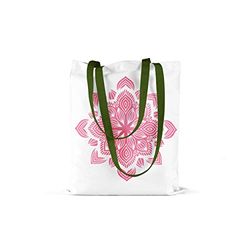 Bonamaison Printed Tote Bag, Reusable Grocery Bag, Shopping Bag, Machine Washable, Foldable, Canvas Cloth Bag with Green Handles, Size: 34x40 Cm