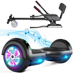 Hoverboard met zitting, 6,5 inch hoverboard met twee wielen met Bluetooth-luidspreker en kleurrijke lichten, zelfbalancerende scooter voor kinderen (inclusief Go-Kart inbegrepen)