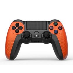 NK Wireless Controller PS4 / PS3 / PC/Mobile - Controller wireless con Vibrazione, Rilevamento a 6 assi, luce LED, pannello tattile, jack per cuffie, cavo di ricarica - Arancione