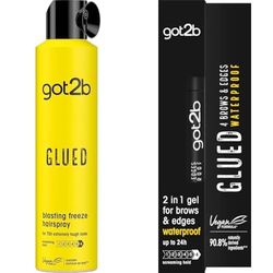 Bundle of got2b Glued Hairspray, Blasting Freeze Spray, Strong Hold Hairspray, 300 ml + got2b glued eyebrow gel, waterproof hair gel, 16ml