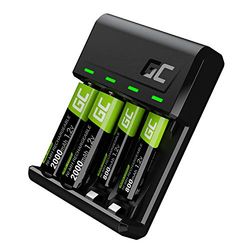 Green Cell VitalCharger - Caricatore + 2 batterie AA 2000 mAh + 2 batterie AAA 800 mAh per NI-MH AA AAA R6 R03 Mignon con micro USB-C. Sistema di ricarica a 4 canali - ricarica da 1 a 4 AA o AAA, LED