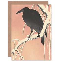 Artery8 Ohara Koson Crow On Snowy Branch Japanese Painting Fine Art Greeting Card Plus Envelope Blank Inside
