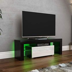 Vida Designs Luna LED TV Unit 1 Cassetto Moderno Lucido Opaco MDF Soggiorno Cabinet Media Stand Mobili RGB Light Black & White, H 45 x L 130 x P 35 cm Circa