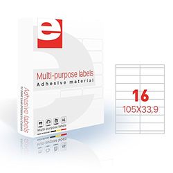 Étiquettes adhésives 105 x 33,9 mm (16 / feuille A4) - Boîtes de 200 feuilles A4 - Blanc Mat - ETILASER 30900006