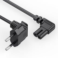 GlasFlength Cable de Alimentación de 90 Grados de 2-Polos, 3M Cable Alimentacion Enchufe Europeo a Enchufe Hembra Tipo C7 Cable Corriente Compatible con Samsung PS5 Philips Monitor Laptop (Negro)