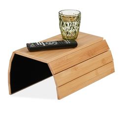 Relaxdays armleuning dienblad, bamboe, zetel tafeltje, voor bank of stoel, drankjes & snacks, 43,5 x 33 cm, natuur