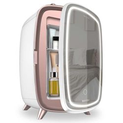 Cecotec Kleine Cosmetische Koelkast 6L Bamba CoolingBeauty 6000 Mirror. Mini Koelkast met Buitenspiegeldeur, LED-licht met 3 Intensiteitsniveaus, Koeling tot 10ºC