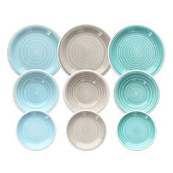 servies, 18 stuks, blauw, groen, 1 cm, aardewerk