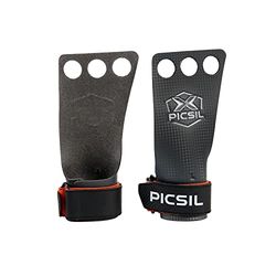 PICSIL RX carbon-grepen met 2 gaten en 3 gaten, hypoallergene handgrepen voor gewichtheffen, muscle-ups, pull-ups, gymnastiek, voorkomt blaren en scheuren, voor mannen en vrouwen (3H Orange, M)