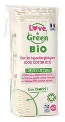 Love & grön icke-blekta allergivänliga fyrkantiga bomullar, 1 förpackning med 60 enheter