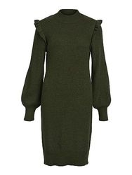 Object OBJMALENA L/S Ruffle Knit Dress NOOS, Duffel Bag/Detail: melange, L