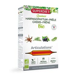 SuperDiet Quator Prêle Frêne Cassis Harpagophytum 20 ampoules de 15ml soit 300ml - BIO