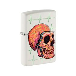 Zippo Lighter, Metal, White Matte Cyber Skull