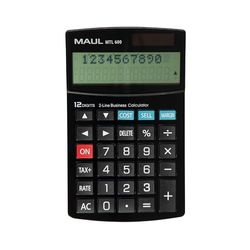 MAUL kommersiell miniräknare MTL 600 | Räknare med kommersiella funktioner | 12-siffrig display med 2 rader | inkl. kontrollfaktura och korrigeringsfunktion | Sol/batteri | Svart