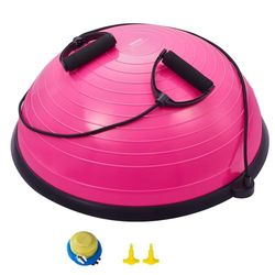 VEVOR Halve oefenbaltrainer, 58,4 cm baltrainer, 660 lbs capaciteit stabiliteitsbal, yogabal met weerstandsbanden en voetpomp, krachtfitnessbal voor thuisgym, full body workout, roze
